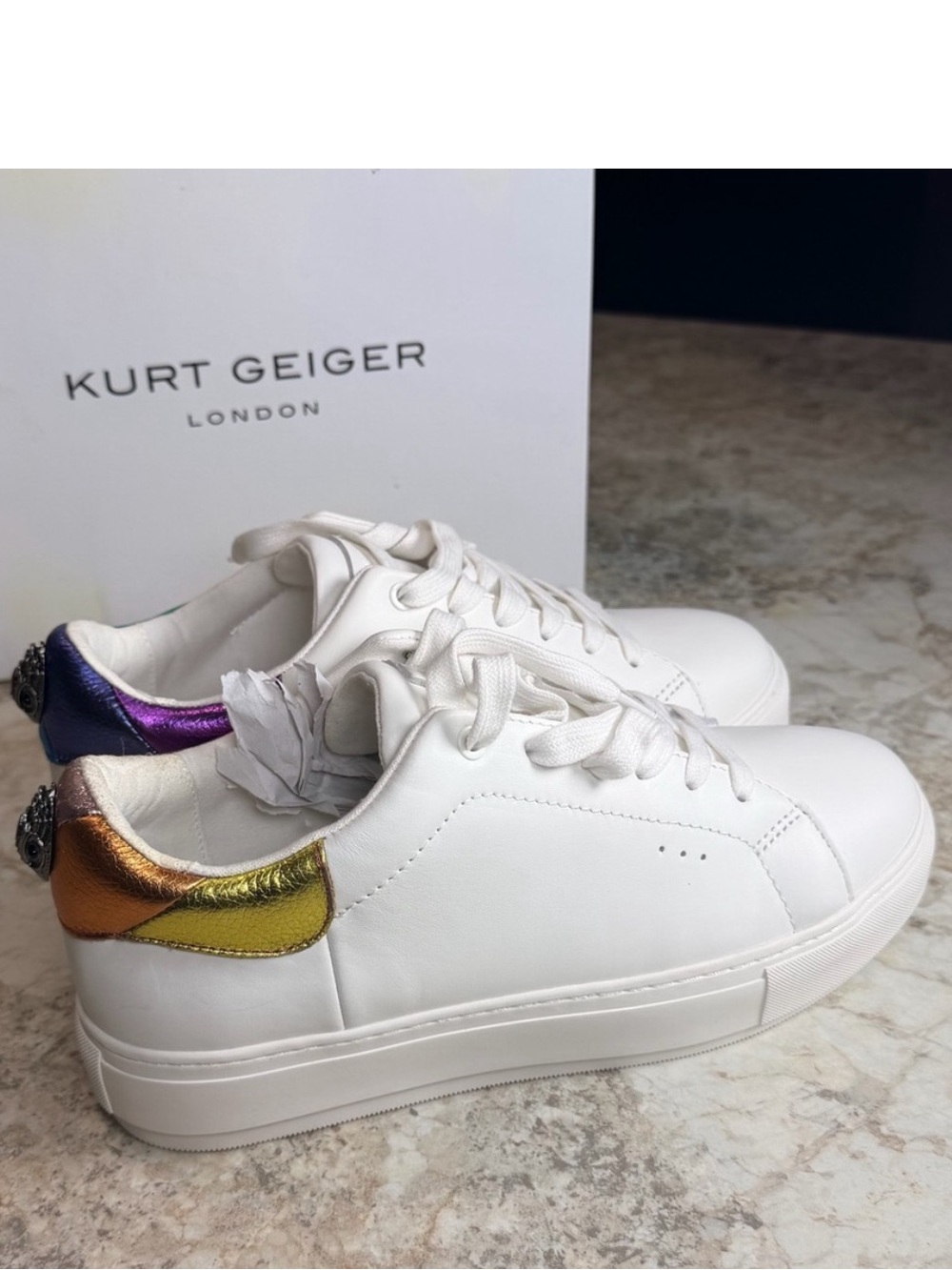 White Platform Sneakers with Rainbow Heel Accent